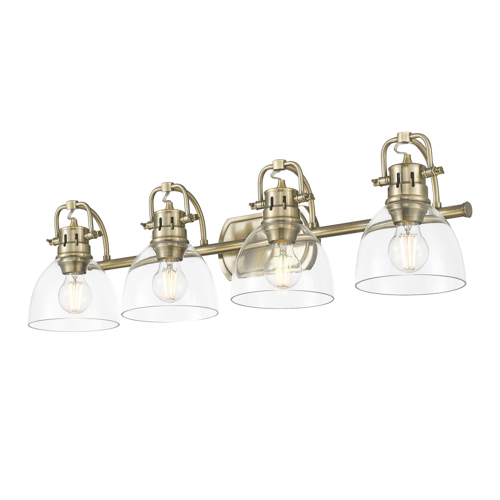 Yep by Golden Lighting Duncan 4-light Vanity in Aged Brass and Clear Glass